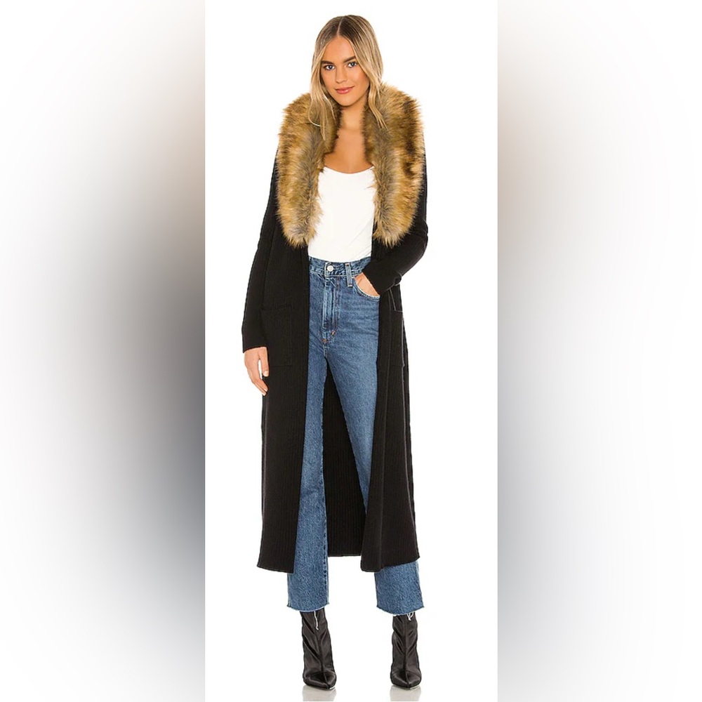 Show Me Your MuMu Black Cardigan with Faux Fur Collar